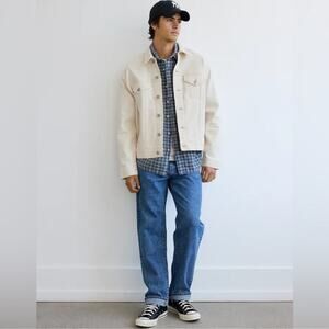 American Eagle Men’s Collared Light Tan Beige Lined Quilted Trucker Jacket Sz S